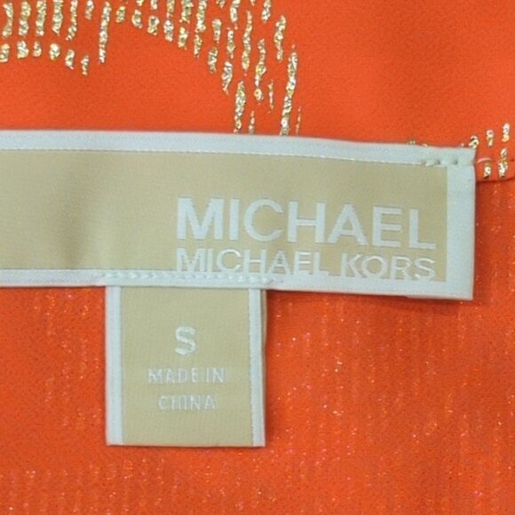 MICHAEL KORS Poppy Gold SAMARA Bell Sleeve V Neck Blouse, Women's Small - Picture 8 of 12